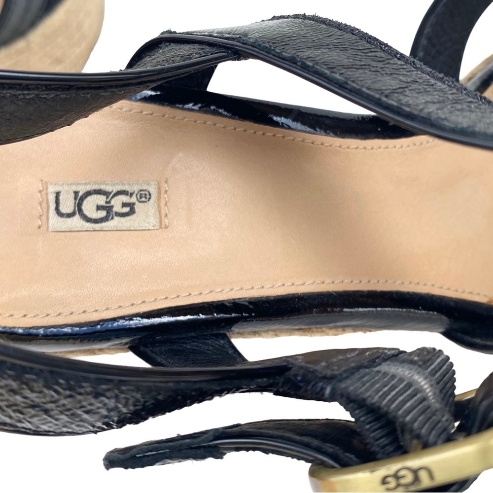 UGG Women’s Jacqueline Espadrille Black Patent Wedge Sandals, Ankle Strap Size 8 - Picture 3 of 15
